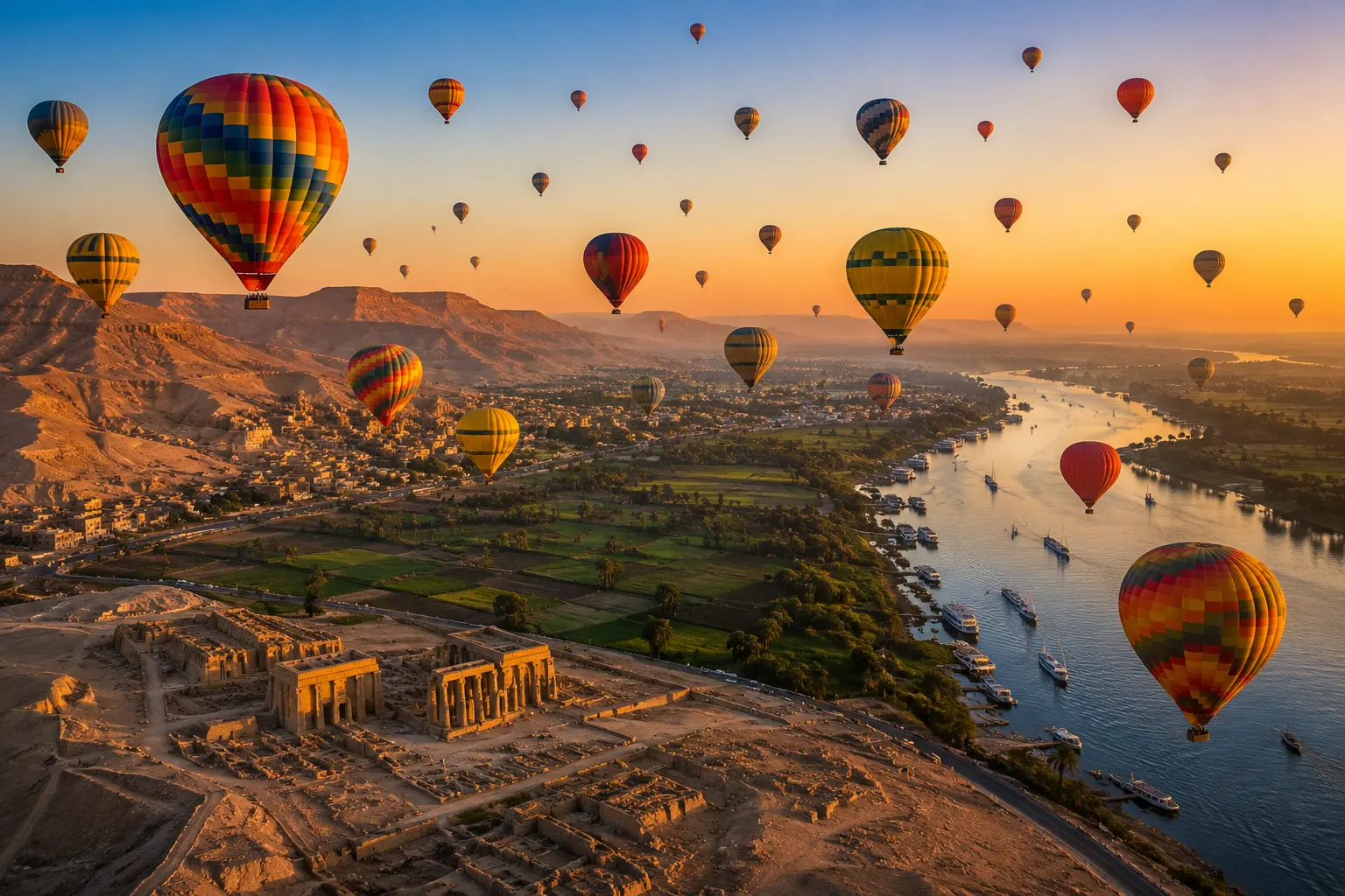Hot air balloons over Luxor's West Bank
